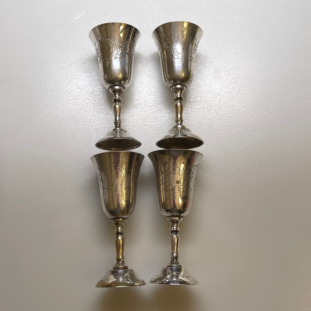 Vintage EPNS HE Silver Wine Goblets Very Detailed Engraved Stunning set of 4